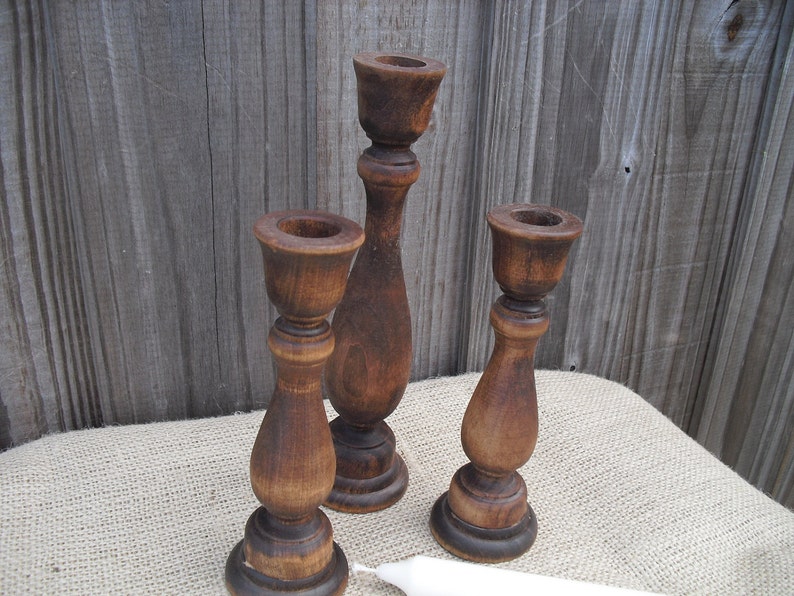 Set of 3 Wooden Candle Holders Item 1148 Etsy