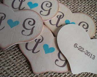 Wedding Favor Tags Personalized Wood Heart with Initials and Date - Set of 10 - Item 1551