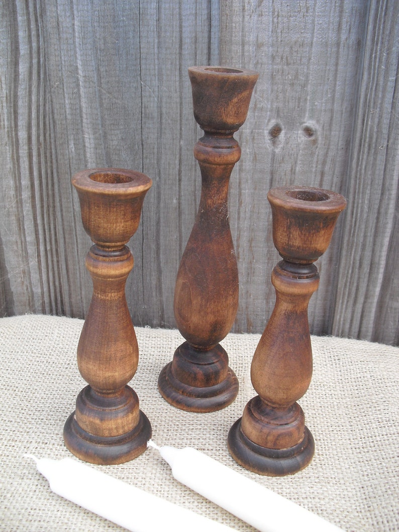Set of 3 Wooden Candle Holders Item 1148 image 2