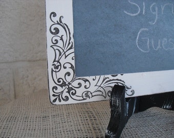 Chalkboard with Easel - ONE LARGE Shabby Chic Damask Chalkboard with EASEL for Signs and Table Numbers or Photo Props - Item 1150