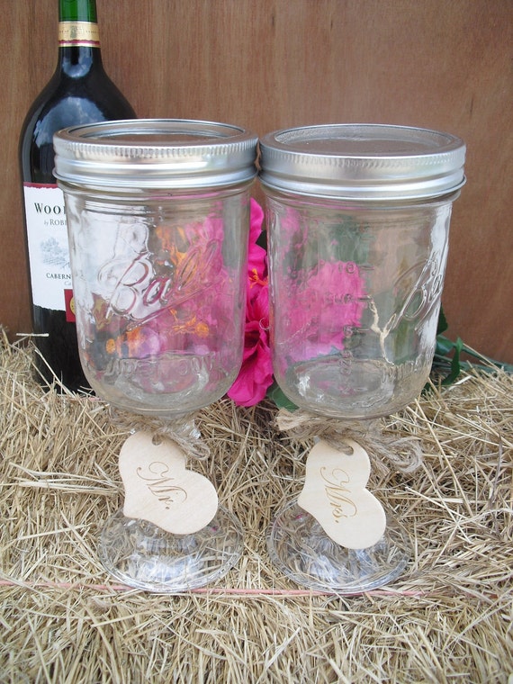 Redneck Wine Glasses Set of 2 Wide Mouth Ball Mason Jars for Bride