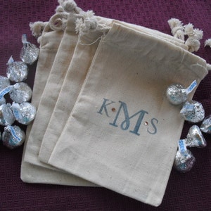 SET OF 10 Monogram Muslin Favor Bags or Candy Buffet Bags Item 1115 image 1