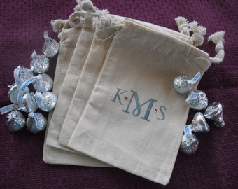 SET OF 10 Monogram Muslin Favor Bags or Candy Buffet Bags - Item 1115