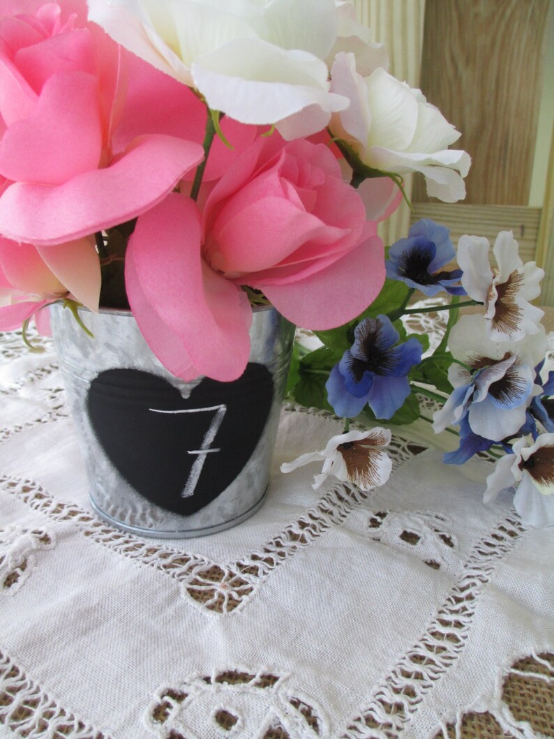 Rustic Tin Pail With Painted Chalkboard Heart Flower Pot Etsy