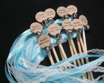 Wedding Wands with Lace - SET OF 10 Happily Ever After Wedding Wands for Bride and Groom Send Off - Ribbon and Lace 36" Each - Item 1676