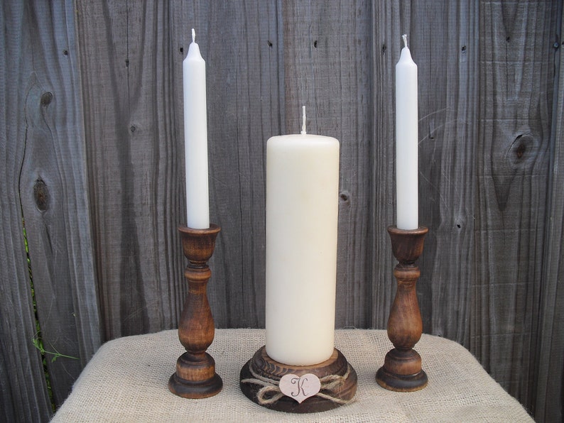 Monogram Rustic Wood Unity Candle Holder Set Item 1203 image 2