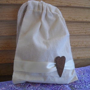 Favor Bags SET OF 10 Rusty Tin Heart Muslin Wedding Favor Bag Candy Buffet Bag or Gift Bag Item 1421 image 1