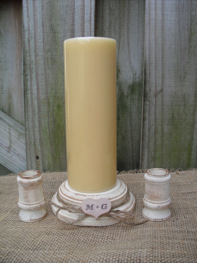 Shabby Chic Wood Wedding Personalized Unity Candle Holder Set You Pick Color Item 1566 image 3