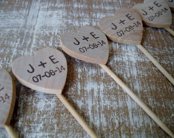 Wedding Food Picks or Cupcake Toppers Personalized Hearts - Set of 25 - Item 1578