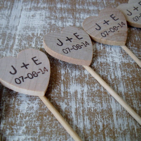 Wedding Food Picks or Cupcake Toppers Personalized Hearts - Set of 25 - Item 1578