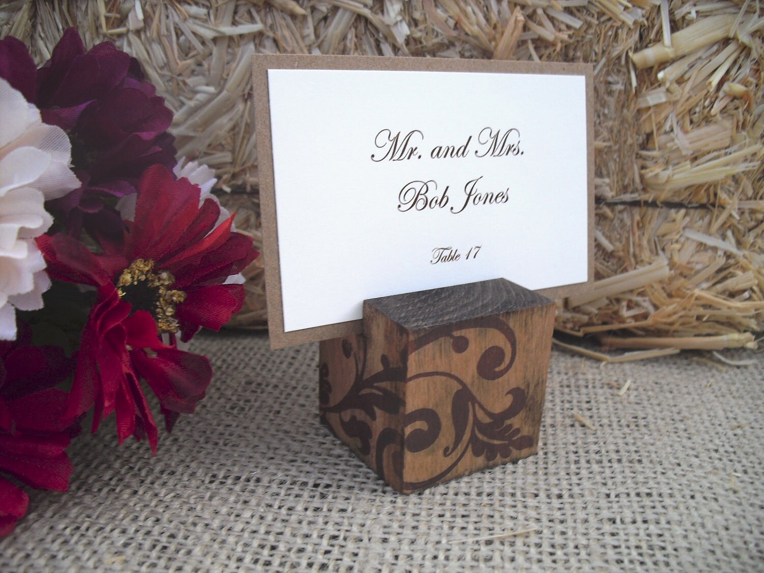 Escort Card Holders SET OF 10 Rustic Damask Wood Place Card Etsy