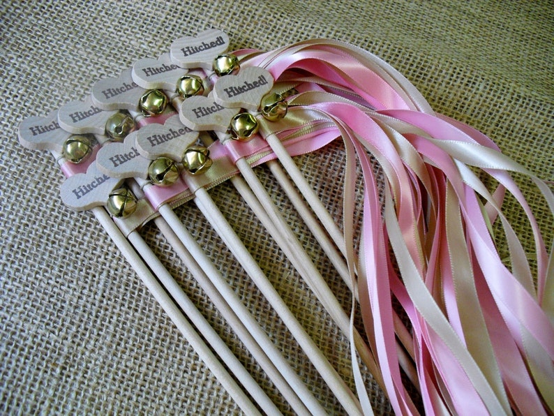 Wedding Wand Favors Hitched Country Heart Wedding Wands for Bride and Groom Send Off SET OF 10 2 Ribbons 36 Each Item 1413 image 4