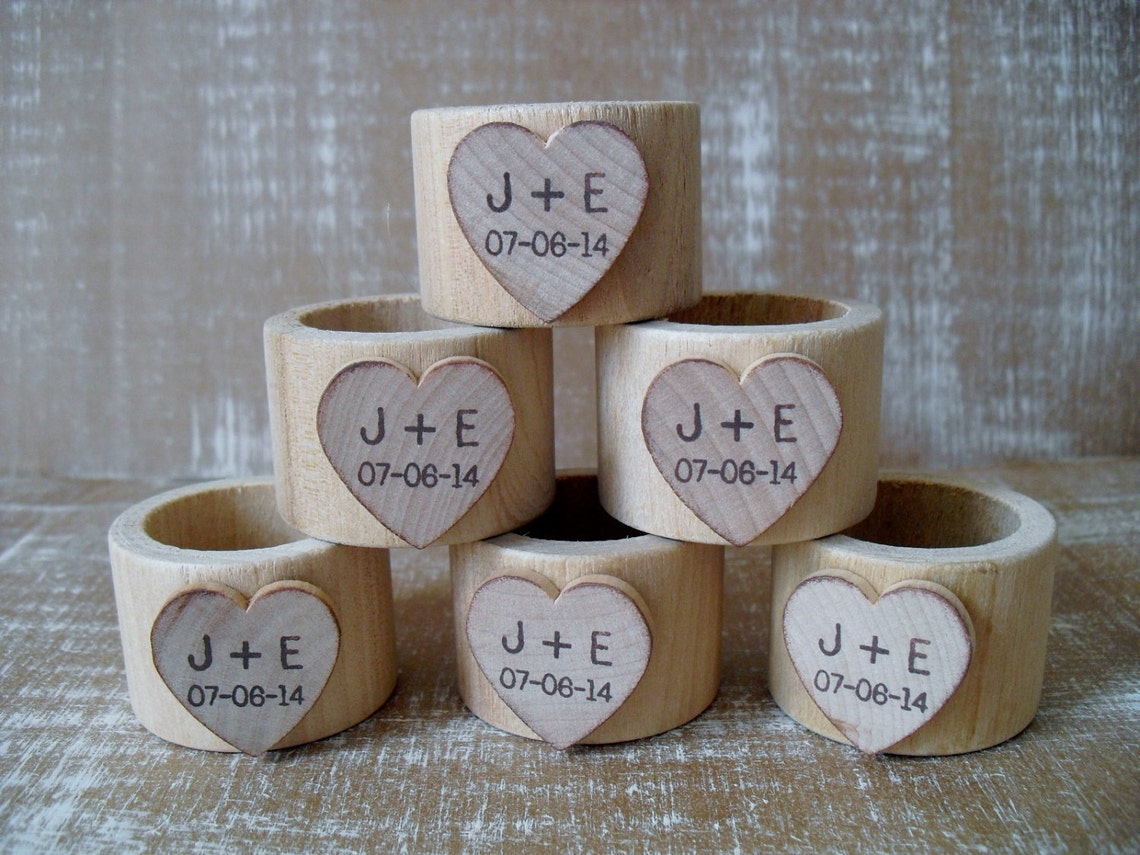 Wood Napkin Rings With Personalized Heart for Wedding Set of Etsy