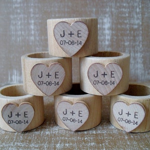 Wood Napkin Rings with Personalized Heart for Wedding Set of 10 Item 1575 image 1