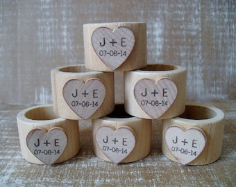 Wood Napkin Rings with Personalized Heart for Wedding - Set of 10 - Item 1575