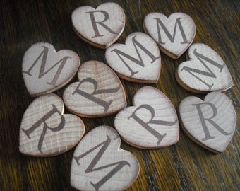 SET OF 100 Wood Hearts Monogram Confetti - Item 1261