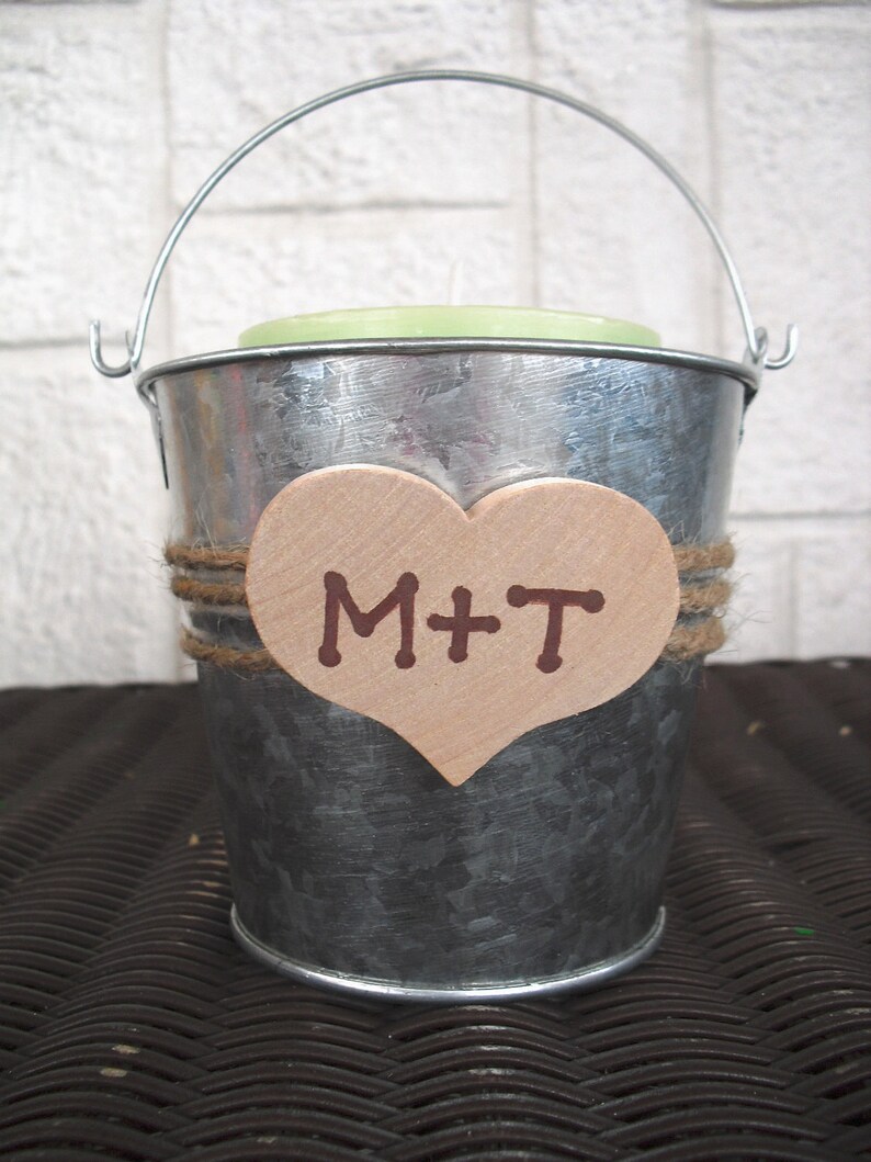 Country Heart Tin Pails Candy Container Favors or Candle Holders Item 1112 image 3