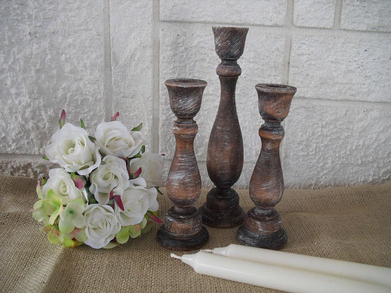 Set of 3 Custom Distressed Candle Holders. Great for Home Etsy