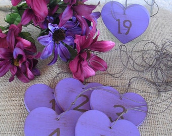 Shabby Chic Wood Heart Table Number Tags Signs - Item 1114