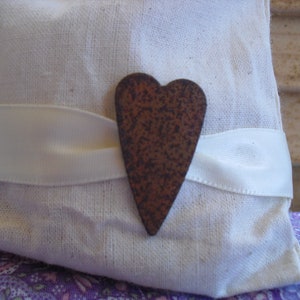 Favor Bags SET OF 10 Rusty Tin Heart Muslin Wedding Favor Bag Candy Buffet Bag or Gift Bag Item 1421 image 4