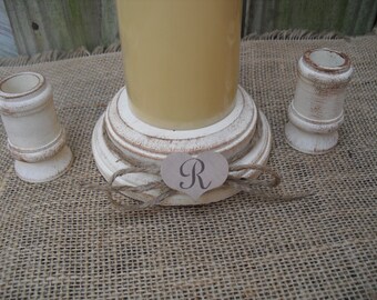 Shabby Chic Wood Wedding Monogram Unity Candle Holder Set - You Pick Color - Item 1560