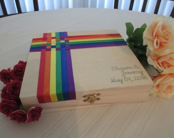 GUEST BOOK ALTERNATIVE Personalized Rustic Wedding Wood Box with Ribbons - Set for 75 guests - Item 1680