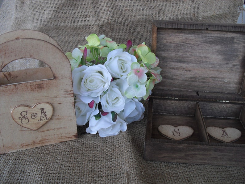 Wedding Ring Bearer Box and Flower Girl Box Set Rustic Item 1365