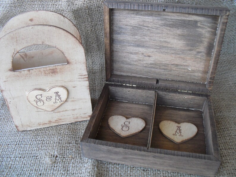 Wedding Ring Bearer Box and Flower Girl Box Set Rustic Item 1365