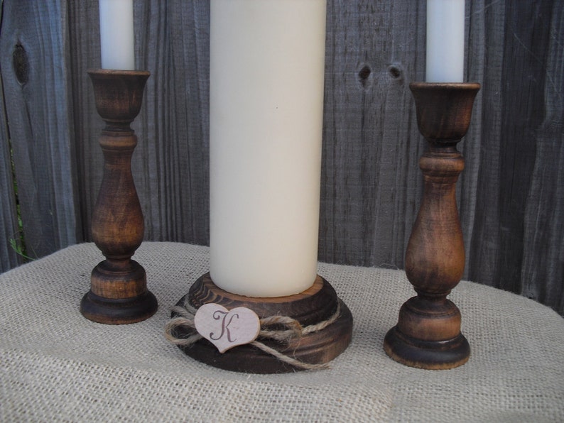 Monogram Rustic Wood Unity Candle Holder Set Item 1203 image 3