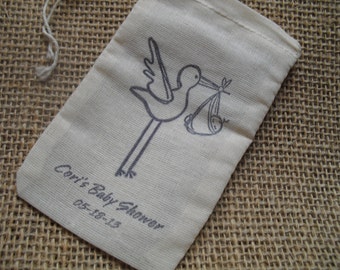 Personalized Baby Shower Stork Favor Bags Gift Bags or Candy Bags 3x5 - Set of 10 - Item 3M1523