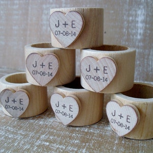 Wood Napkin Rings with Personalized Heart for Wedding Set of 10 Item 1575 image 3