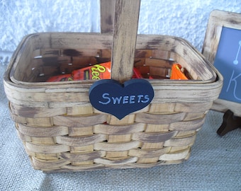 Rustic Wood Basket with Chalkboard Heart - Item 1445