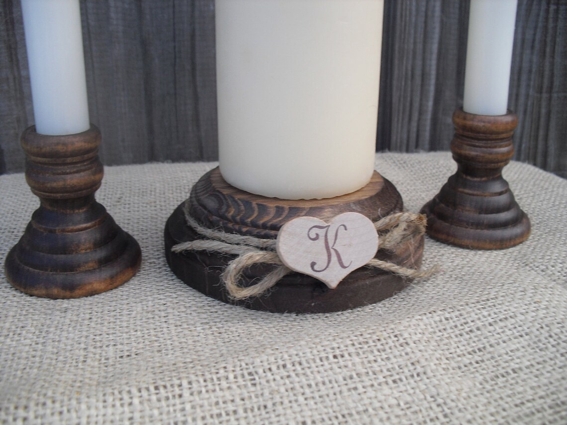 Wood Unity Candle Holder Set Rustic With Monogram Item Etsy