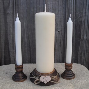 Wood Unity Candle Holder Set Rustic with Monogram Item 1008 image 1