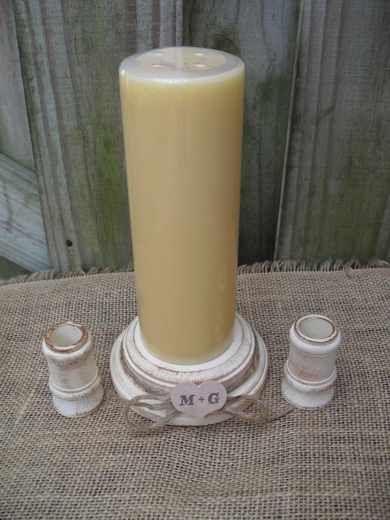 Shabby Chic Wood Wedding Personalized Unity Candle Holder Set You Pick Color Item 1566 image 2