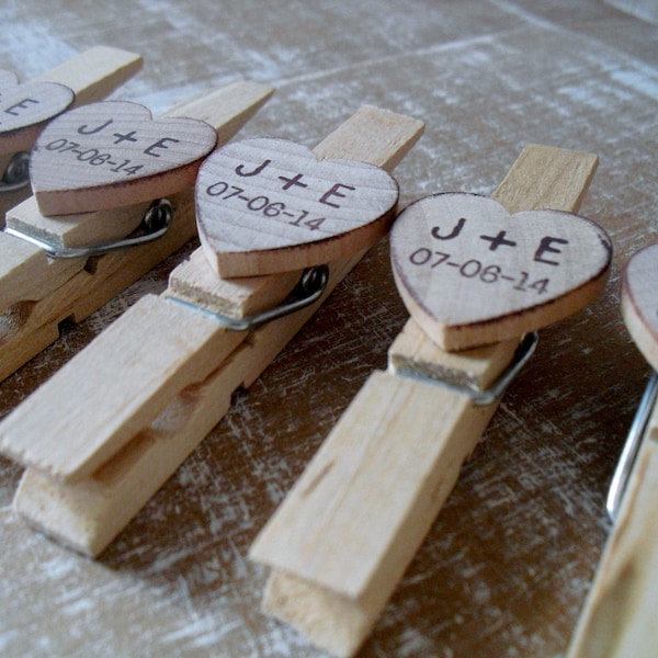 Pinzas para la ropa de boda de madera personalizado - conjunto de 25 - artículo 1577