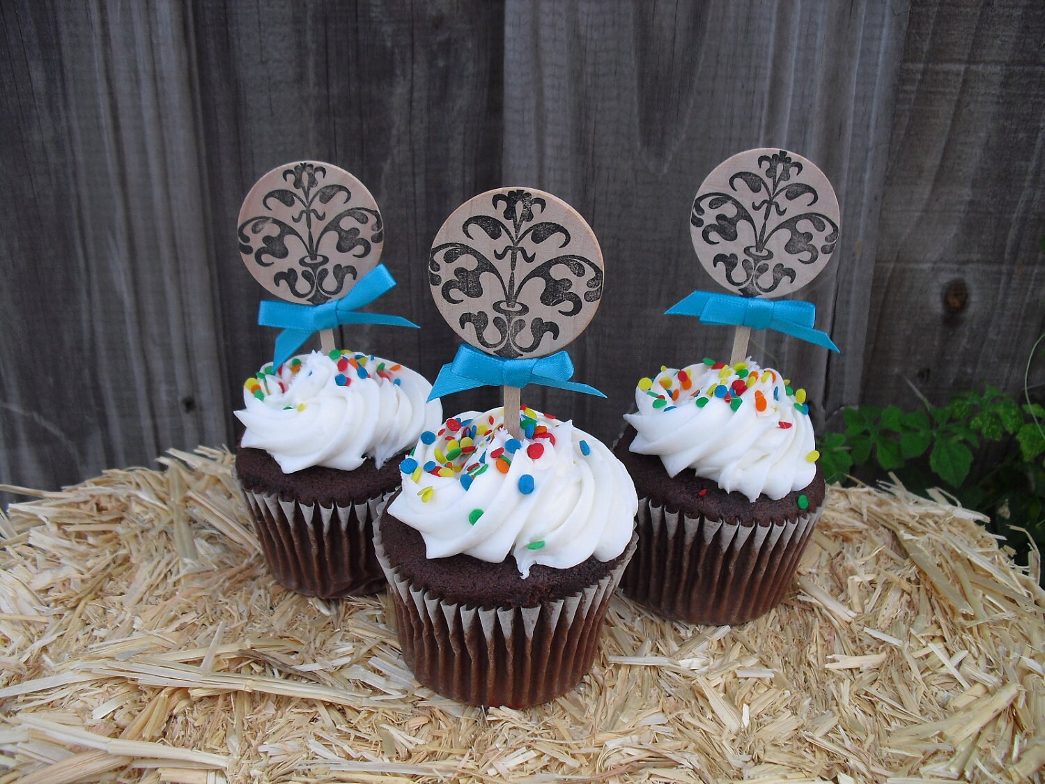 Cupcake Toppers SET OF 12 Rustic Damask Cupcake Toppers - Etsy