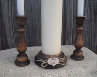 Monogramme unité bois rustique Candle Holder Set - article 1203