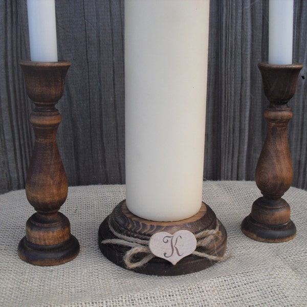 Monogram Rustic Wood Unity Candle Holder Set - Item 1203