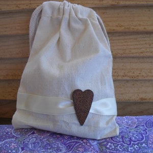 Favor Bags SET OF 10 Rusty Tin Heart Muslin Wedding Favor Bag Candy Buffet Bag or Gift Bag Item 1421 image 3