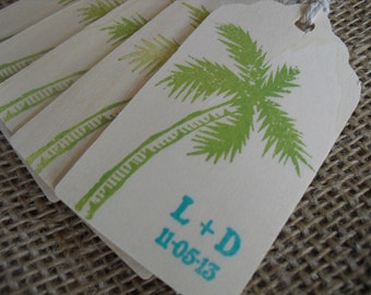 Beach Palm Tree Wedding Favor Tags Personalized Wood Tags - Set of 10 - Item 1549