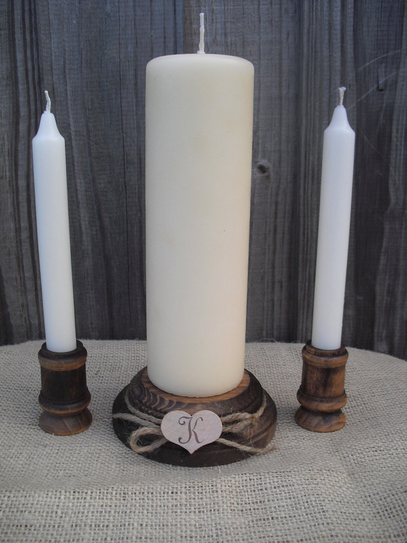Wood Unity Candle Set Rustic Monogram Wedding Candle Item Etsy