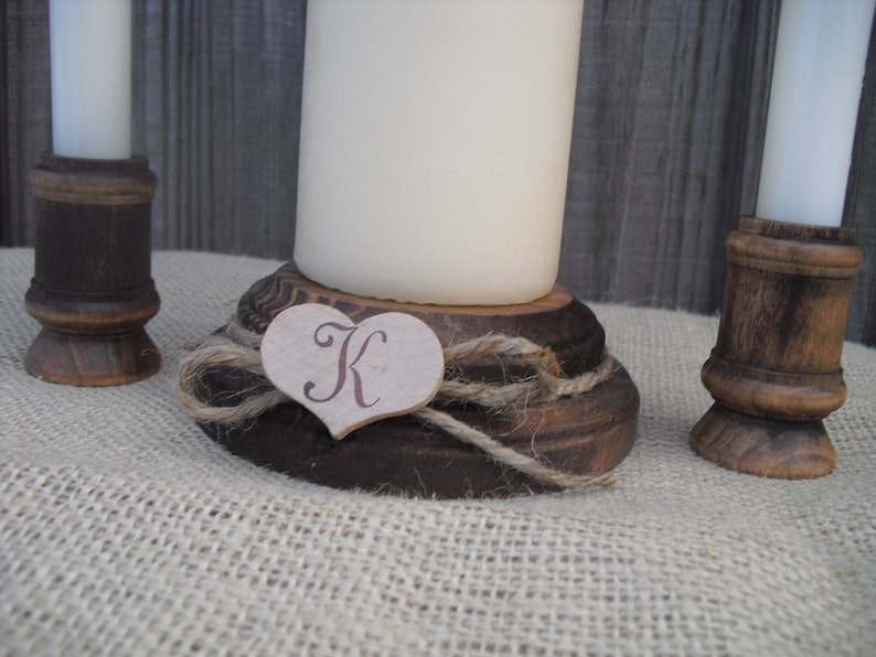 Wood Unity Candle Set Rustic Monogram Wedding Candle Item 1021 image 4