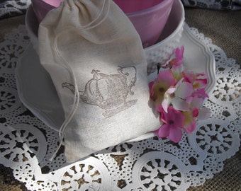 Favor Bags - SET OF 10 Vintage Teapot 4x6 Muslin Favor Bags Gift Bags or Candy Bags - Item 1340