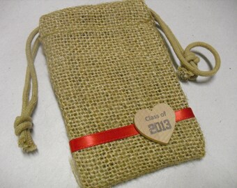 Graduation Favor Bags - SET OF 10 Burlap Bags with School Colors - 3x5 - Item 3B1536