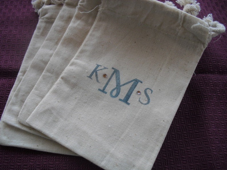 SET OF 10 Monogram Muslin Favor Bags or Candy Buffet Bags Item 1115 image 3