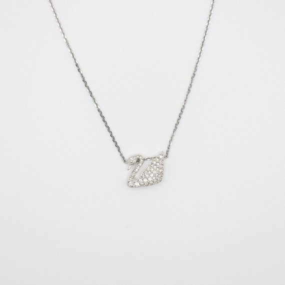 Vintage Swarovski Necklace, Swan Necklace, Rhodium Plated, White, 16 Inch Chain with Extender, Crystal Necklace