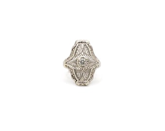 Vintage Art Deco Inspired Genuine Diamond and 14K White Gold Ring