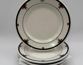 Ensemble de 4 assiettes à salade vintage Buffalo China 7 1/8" (18 cm) monogramme Art Déco