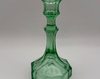 Bougeoir vintage en verre à l'uranium 7 pouces, style Art déco, base octogonale, vaseline